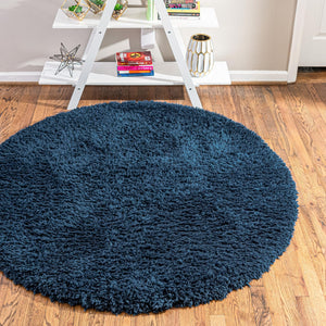 Cobalt 4' 1 x 4' 1 Infinity Shag Round Area Rug Thick Soft Touch Fluffy & Plush Shaggy Pile 100% Polypropylene With Jute Backing Solid Color Minimalist Carpet for Sale at Rug Engine