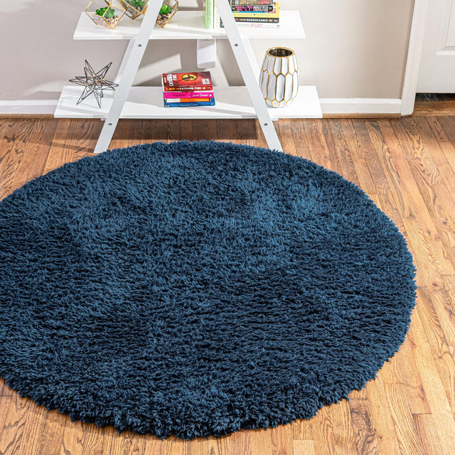 Cobalt 4' 1 x 4' 1 Infinity Shag Round Area Rug Thick Soft Touch Fluffy & Plush Shaggy Pile 100% Polypropylene With Jute Backing Solid Color Minimalist Carpet for Sale at Rug Engine