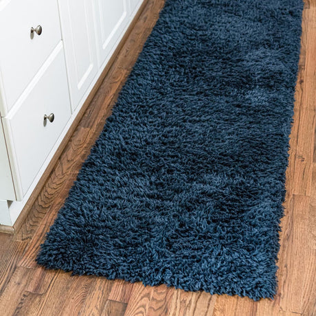 Cobalt 2' x 6' 5 Infinity Shag Runner Area Rug Thick Soft Touch Fluffy & Plush Shaggy Pile 100% Polypropylene With Jute Backing Solid Color Minimalist Carpet for Sale at Rug Engine