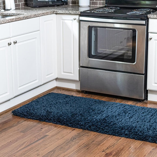 Cobalt 2' x 6' 5 Infinity Shag Runner Area Rug Thick Soft Touch Fluffy & Plush Shaggy Pile 100% Polypropylene With Jute Backing Solid Color Minimalist Carpet for Sale at Rug Engine