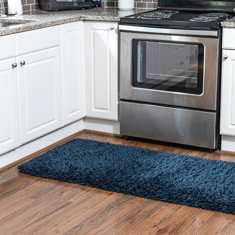 Cobalt 2' 7 x 10' Infinity Shag Runner Area Rug Thick Soft Touch Fluffy & Plush Shaggy Pile 100% Polypropylene With Jute Backing Solid Color Minimalist Carpet for Sale at Rug Engine