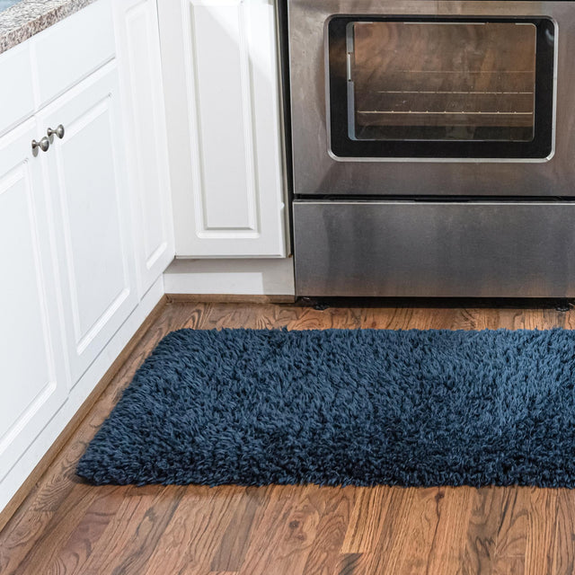 Cobalt 2' x 6' 5 Infinity Shag Runner Area Rug Thick Soft Touch Fluffy & Plush Shaggy Pile 100% Polypropylene With Jute Backing Solid Color Minimalist Carpet for Sale at Rug Engine