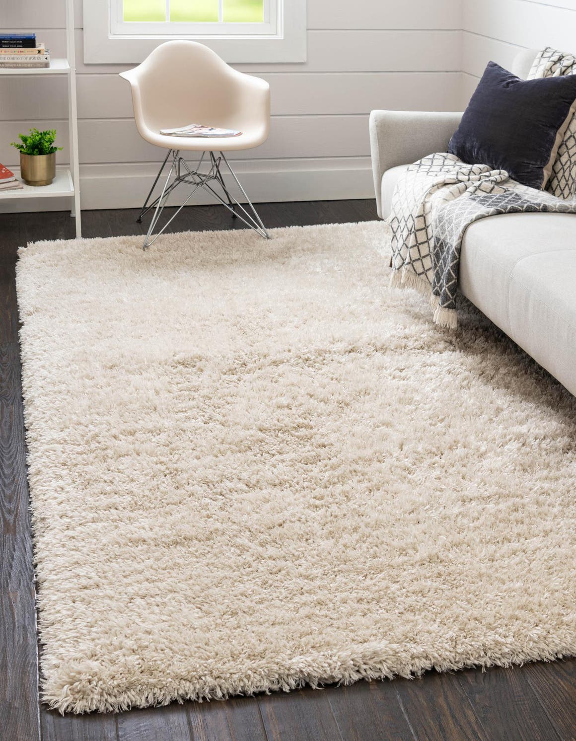 Linen 4' 1 x 6' 1 Infinity Shag Rectangle Area Rug Thick Soft Touch Fluffy & Plush Shaggy Pile 100% Polypropylene With Jute Backing Solid Color Minimalist Carpet for Sale at Rug Engine