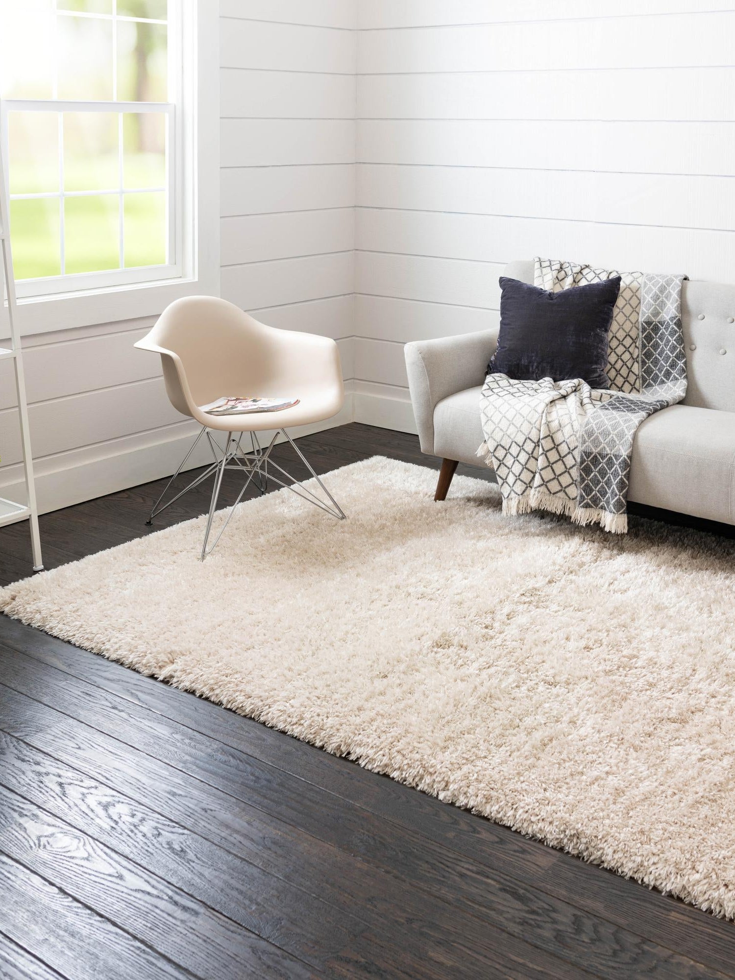 Linen 5' 1 x 8' Infinity Shag Rectangle Area Rug Thick Soft Touch Fluffy & Plush Shaggy Pile 100% Polypropylene With Jute Backing Solid Color Minimalist Carpet for Sale at Rug Engine