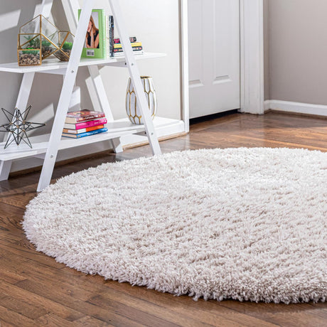 Linen 4' 1 x 4' 1 Infinity Shag Round Area Rug Thick Soft Touch Fluffy & Plush Shaggy Pile 100% Polypropylene With Jute Backing Solid Color Minimalist Carpet for Sale at Rug Engine