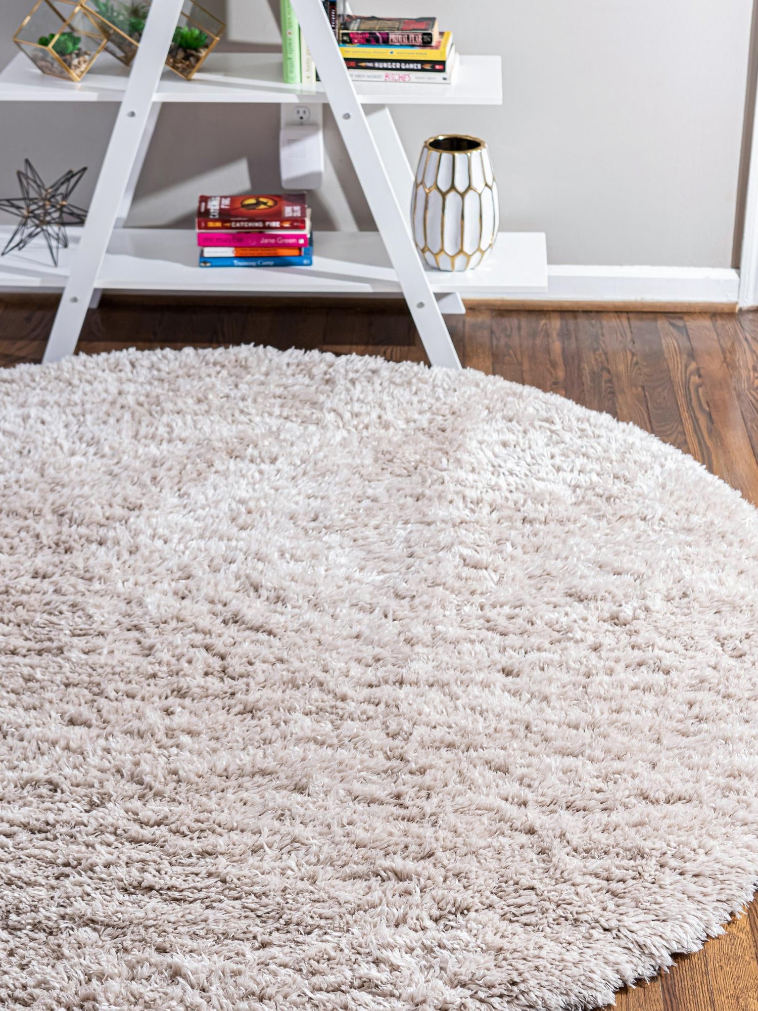 Linen 6' 1 x 6' 1 Infinity Shag Round Area Rug Thick Soft Touch Fluffy & Plush Shaggy Pile 100% Polypropylene With Jute Backing Solid Color Minimalist Carpet for Sale at Rug Engine