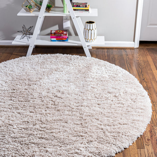 Linen 4' 1 x 4' 1 Infinity Shag Round Area Rug Thick Soft Touch Fluffy & Plush Shaggy Pile 100% Polypropylene With Jute Backing Solid Color Minimalist Carpet for Sale at Rug Engine