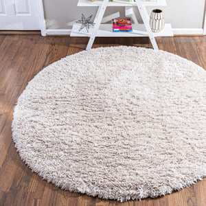Linen 4' 1 x 4' 1 Infinity Shag Round Area Rug Thick Soft Touch Fluffy & Plush Shaggy Pile 100% Polypropylene With Jute Backing Solid Color Minimalist Carpet for Sale at Rug Engine