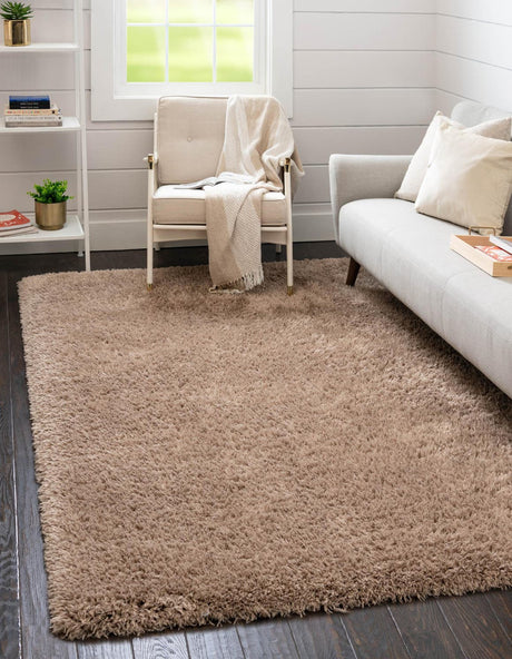 Khaki 4' 1 x 6' 1 Infinity Shag Rectangle Area Rug Thick Soft Touch Fluffy & Plush Shaggy Pile 100% Polypropylene With Jute Backing Solid Color Minimalist Carpet for Sale at Rug Engine