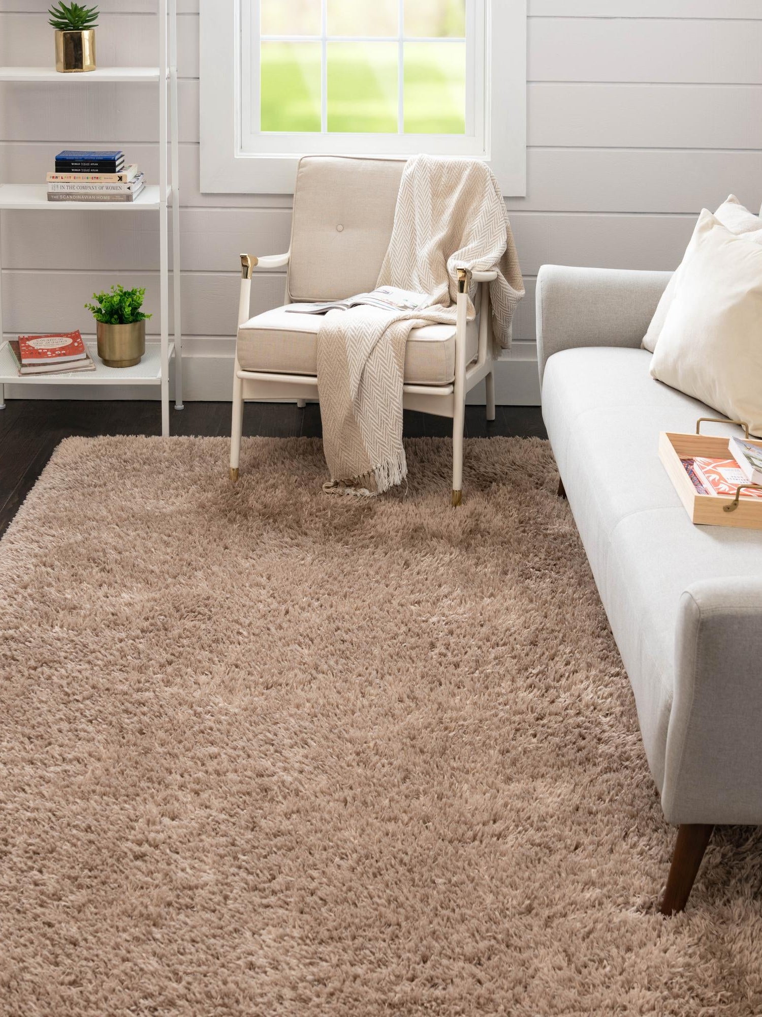 Khaki 7' 1 x 10' Infinity Shag Rectangle Area Rug Thick Soft Touch Fluffy & Plush Shaggy Pile 100% Polypropylene With Jute Backing Solid Color Minimalist Carpet for Sale at Rug Engine