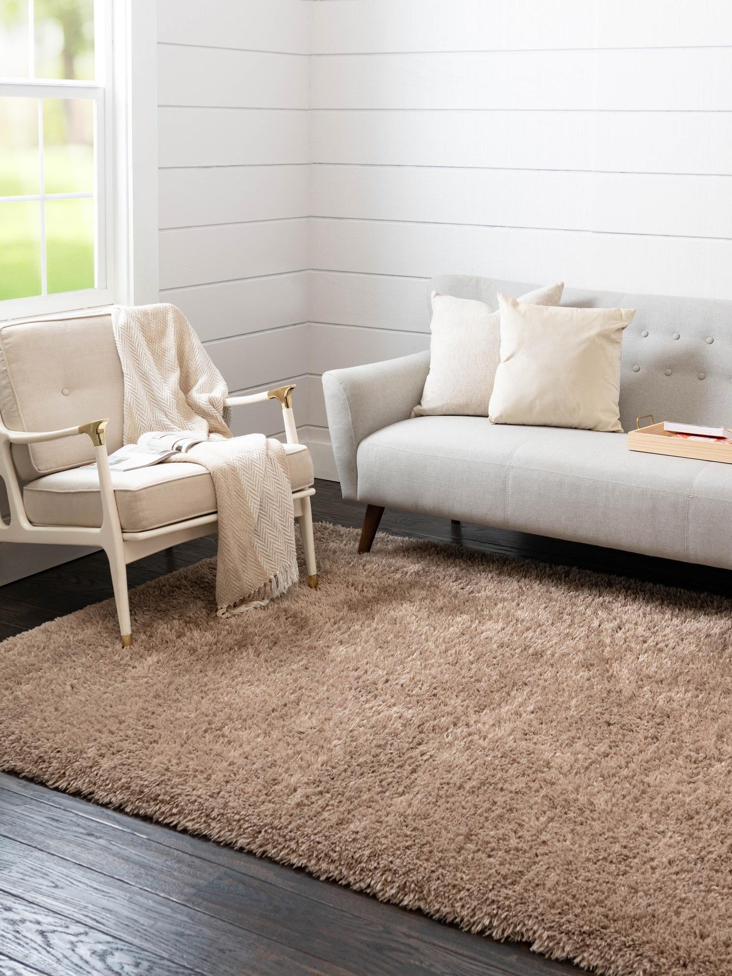 Khaki 8' x 11' Infinity Shag Rectangle Area Rug Thick Soft Touch Fluffy & Plush Shaggy Pile 100% Polypropylene With Jute Backing Solid Color Minimalist Carpet for Sale at Rug Engine