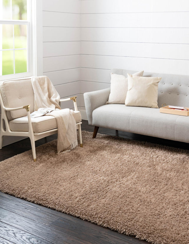 Khaki 4' 1 x 6' 1 Infinity Shag Rectangle Area Rug Thick Soft Touch Fluffy & Plush Shaggy Pile 100% Polypropylene With Jute Backing Solid Color Minimalist Carpet for Sale at Rug Engine
