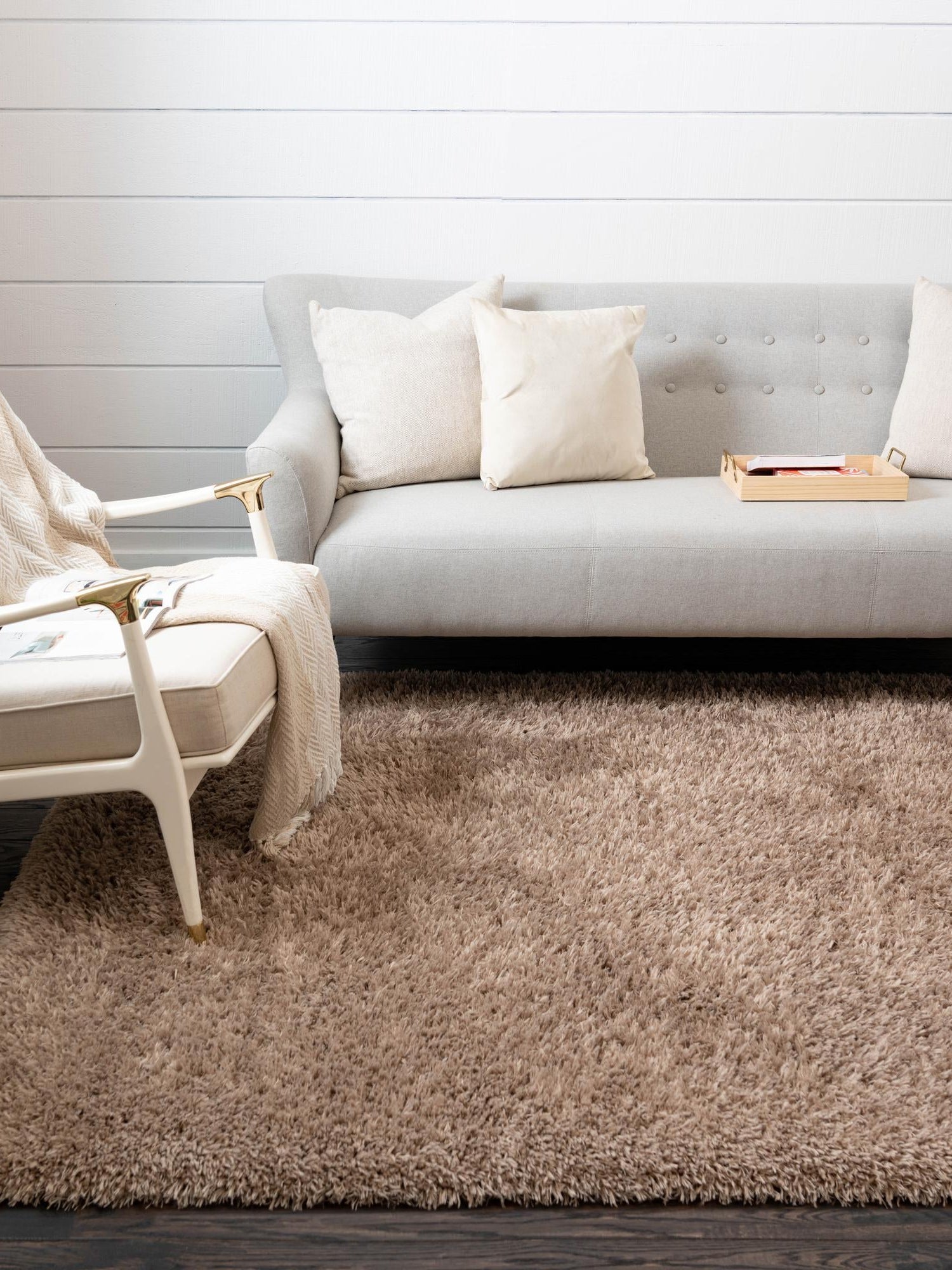 Khaki 8' x 10' Infinity Shag Rectangle Area Rug Thick Soft Touch Fluffy & Plush Shaggy Pile 100% Polypropylene With Jute Backing Solid Color Minimalist Carpet for Sale at Rug Engine