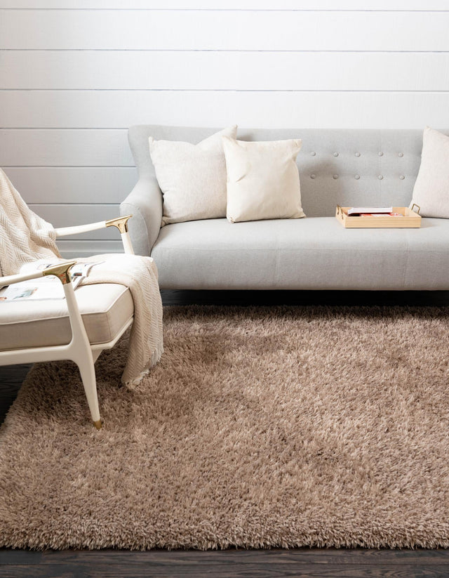 Khaki 4' 1 x 6' 1 Infinity Shag Rectangle Area Rug Thick Soft Touch Fluffy & Plush Shaggy Pile 100% Polypropylene With Jute Backing Solid Color Minimalist Carpet for Sale at Rug Engine