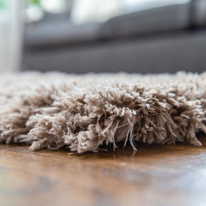 Khaki 4' 1 x 6' 1 Infinity Shag Rectangle Area Rug Thick Soft Touch Fluffy & Plush Shaggy Pile 100% Polypropylene With Jute Backing Solid Color Minimalist Carpet for Sale at Rug Engine