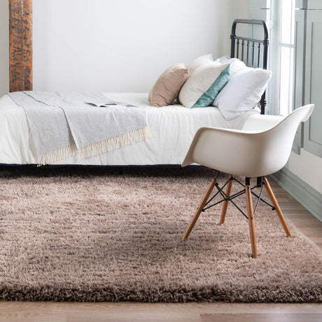 Khaki 8' x 8' Infinity Shag Square Area Rug Thick Soft Touch Fluffy & Plush Shaggy Pile 100% Polypropylene With Jute Backing Solid Color Minimalist Carpet for Sale at Rug Engine