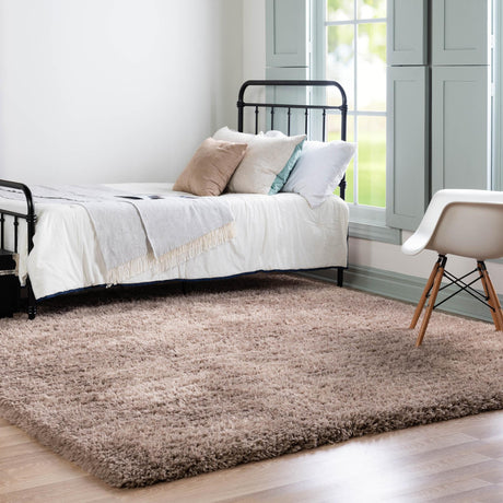 Khaki 8' x 8' Infinity Shag Square Area Rug Thick Soft Touch Fluffy & Plush Shaggy Pile 100% Polypropylene With Jute Backing Solid Color Minimalist Carpet for Sale at Rug Engine