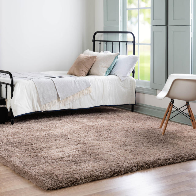 Khaki 8' x 8' Infinity Shag Square Area Rug Thick Soft Touch Fluffy & Plush Shaggy Pile 100% Polypropylene With Jute Backing Solid Color Minimalist Carpet for Sale at Rug Engine