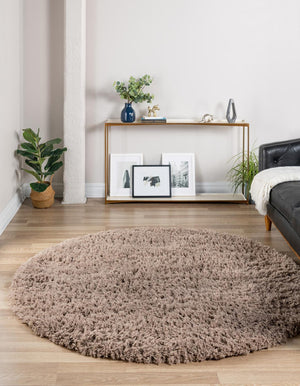 Khaki 8' x 8' Infinity Shag Round Area Rug Thick Soft Touch Fluffy & Plush Shaggy Pile 100% Polypropylene With Jute Backing Solid Color Minimalist Carpet for Sale at Rug Engine