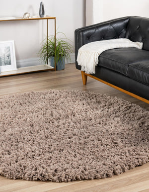 Khaki 8' x 8' Infinity Shag Round Area Rug Thick Soft Touch Fluffy & Plush Shaggy Pile 100% Polypropylene With Jute Backing Solid Color Minimalist Carpet for Sale at Rug Engine