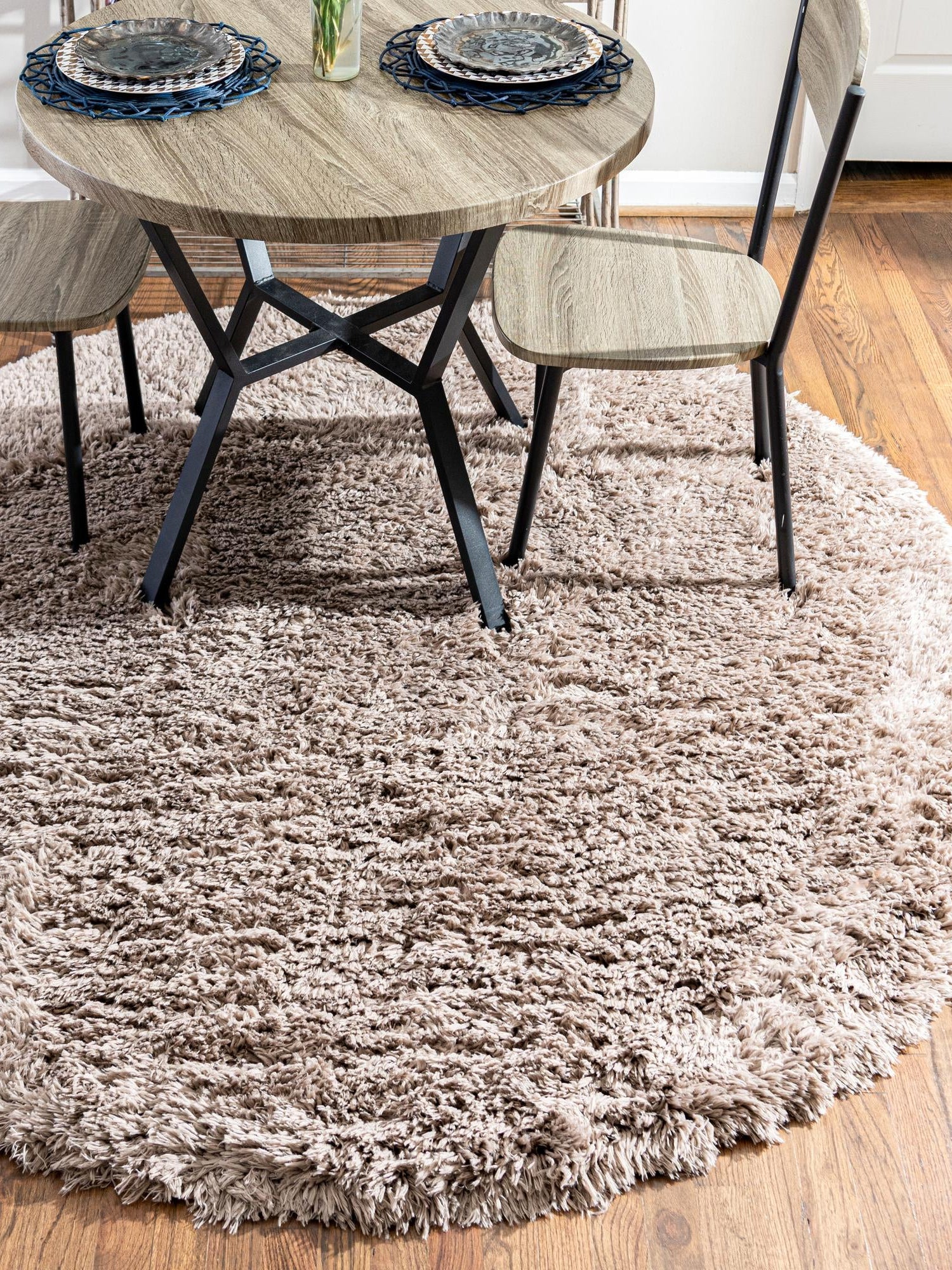 Khaki 8' x 8' Infinity Shag Round Area Rug Thick Soft Touch Fluffy & Plush Shaggy Pile 100% Polypropylene With Jute Backing Solid Color Minimalist Carpet for Sale at Rug Engine
