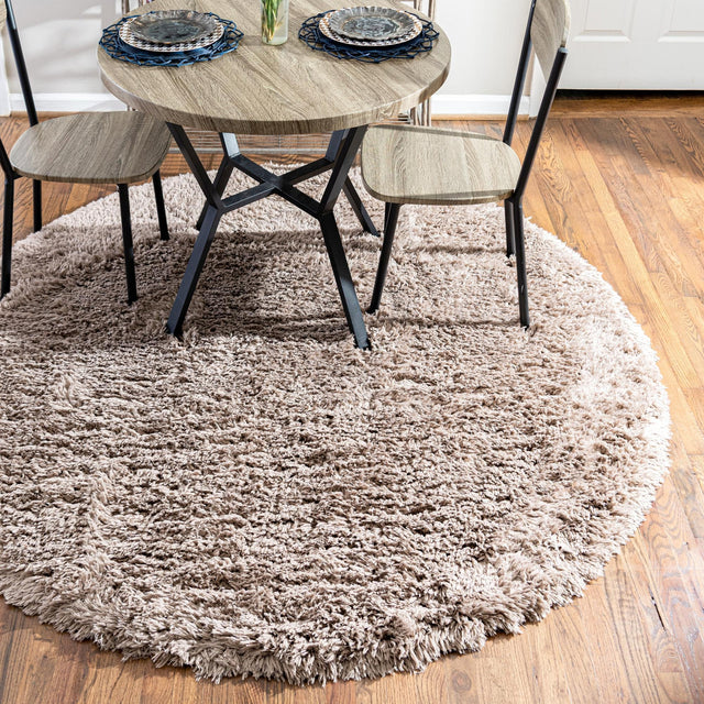 Khaki 8' x 8' Infinity Shag Round Area Rug Thick Soft Touch Fluffy & Plush Shaggy Pile 100% Polypropylene With Jute Backing Solid Color Minimalist Carpet for Sale at Rug Engine