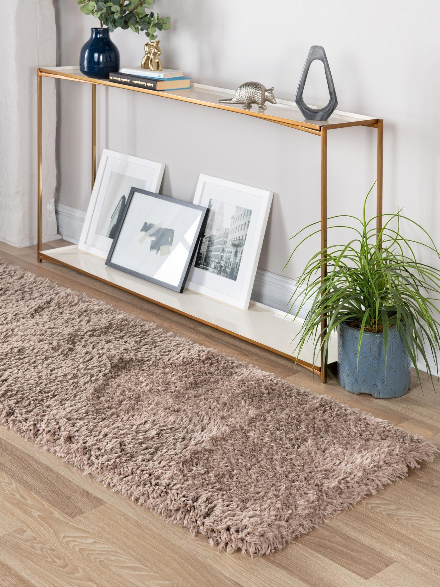 Khaki 2' 7 x 10' Infinity Shag Runner Area Rug Thick Soft Touch Fluffy & Plush Shaggy Pile 100% Polypropylene With Jute Backing Solid Color Minimalist Carpet for Sale at Rug Engine