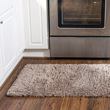 Khaki 2' 7 x 10' Infinity Shag Runner Area Rug Thick Soft Touch Fluffy & Plush Shaggy Pile 100% Polypropylene With Jute Backing Solid Color Minimalist Carpet for Sale at Rug Engine