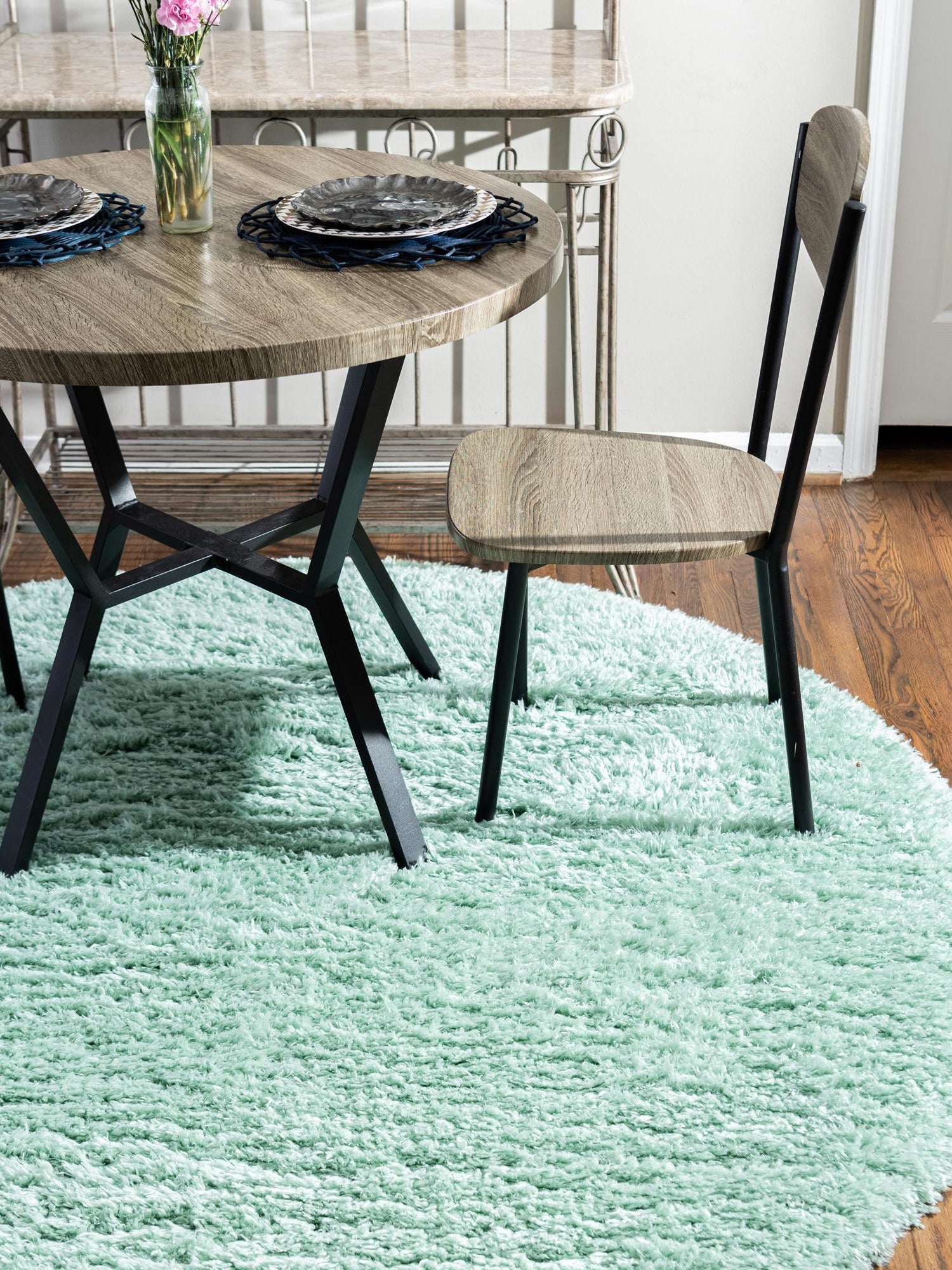Cyan 3' 3 x 3' 3 Infinity Shag Round Area Rug Thick Soft Touch Fluffy & Plush Shaggy Pile 100% Polypropylene With Jute Backing Solid Color Minimalist Carpet for Sale at Rug Engine