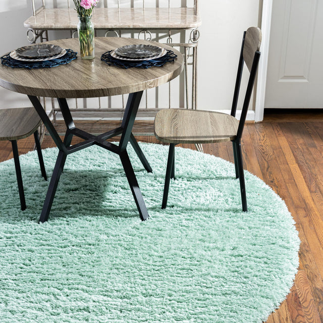 Cyan 3' 3 x 3' 3 Infinity Shag Round Area Rug Thick Soft Touch Fluffy & Plush Shaggy Pile 100% Polypropylene With Jute Backing Solid Color Minimalist Carpet for Sale at Rug Engine
