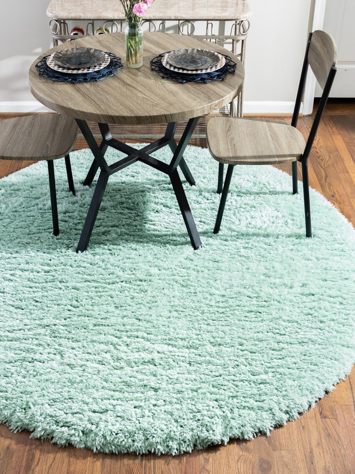 Cyan 3' 3 x 3' 3 Infinity Shag Round Area Rug Thick Soft Touch Fluffy & Plush Shaggy Pile 100% Polypropylene With Jute Backing Solid Color Minimalist Carpet for Sale at Rug Engine