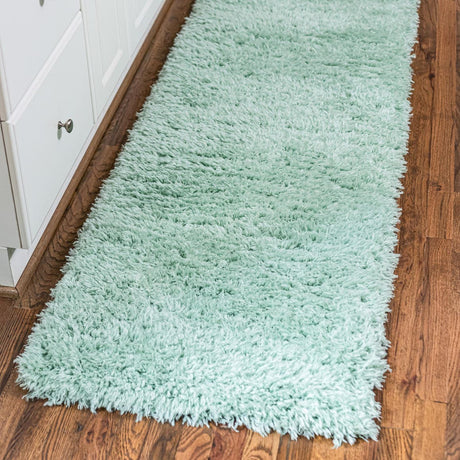 Cyan 2' 7 x 10' Infinity Shag Runner Area Rug Thick Soft Touch Fluffy & Plush Shaggy Pile 100% Polypropylene With Jute Backing Solid Color Minimalist Carpet for Sale at Rug Engine