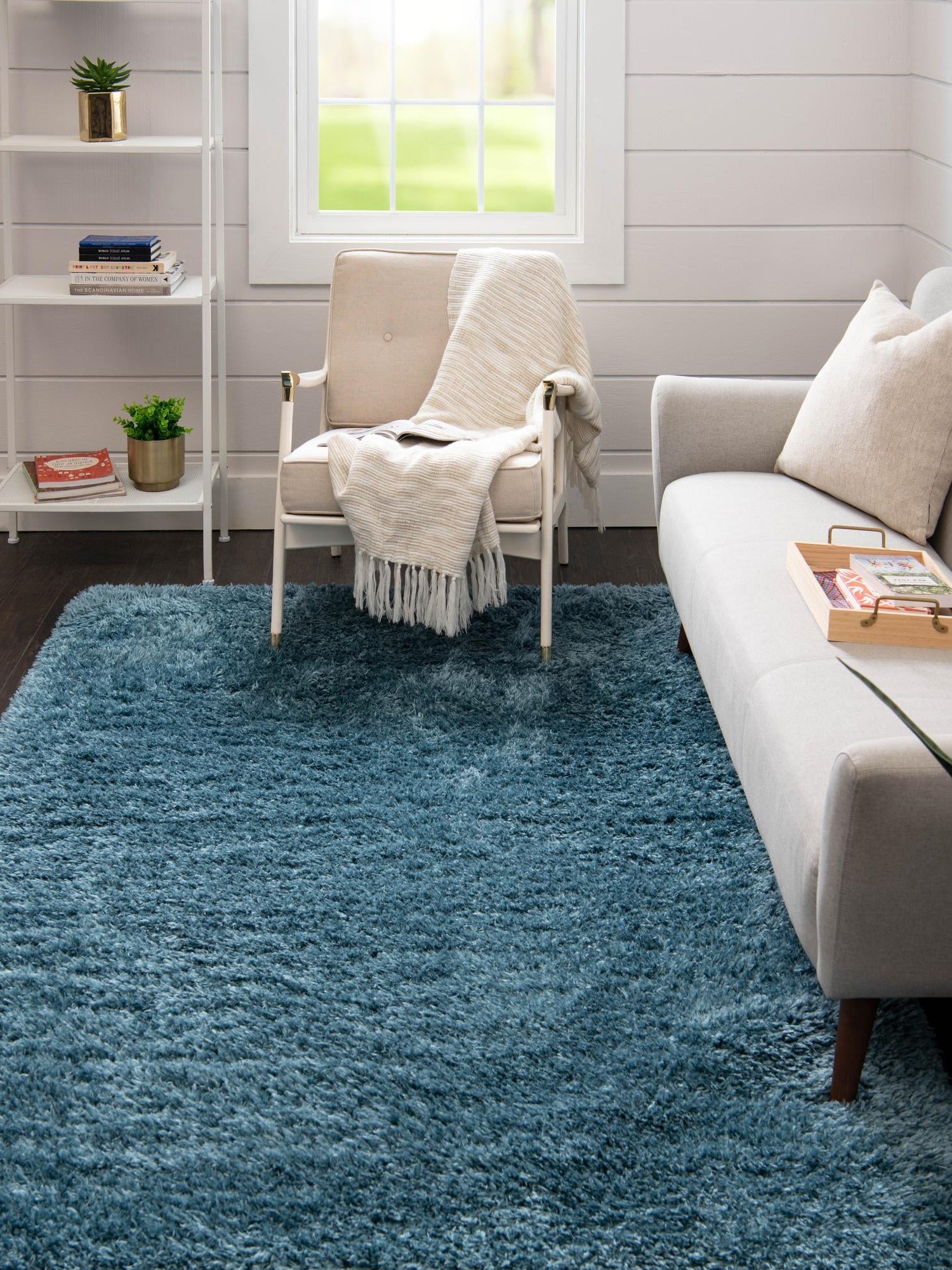 Aegean Blue 3' 3 x 5' 3 Infinity Shag Rectangle Area Rug Thick Soft Touch Fluffy & Plush Shaggy Pile 100% Polypropylene With Jute Backing Solid Color Minimalist Carpet for Sale at Rug Engine