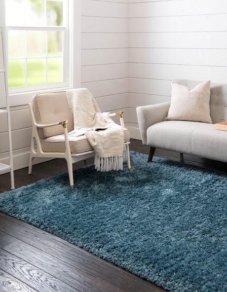 Aegean Blue 9' x 12' Infinity Shag Rectangle Area Rug Thick Soft Touch Fluffy & Plush Shaggy Pile 100% Polypropylene With Jute Backing Solid Color Minimalist Carpet for Sale at Rug Engine