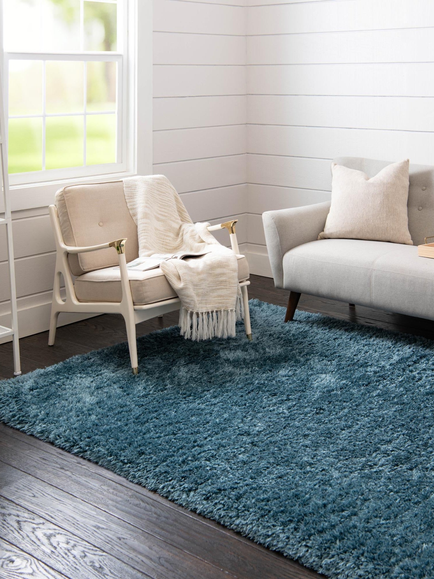 Aegean Blue 3' 3 x 5' 3 Infinity Shag Rectangle Area Rug Thick Soft Touch Fluffy & Plush Shaggy Pile 100% Polypropylene With Jute Backing Solid Color Minimalist Carpet for Sale at Rug Engine