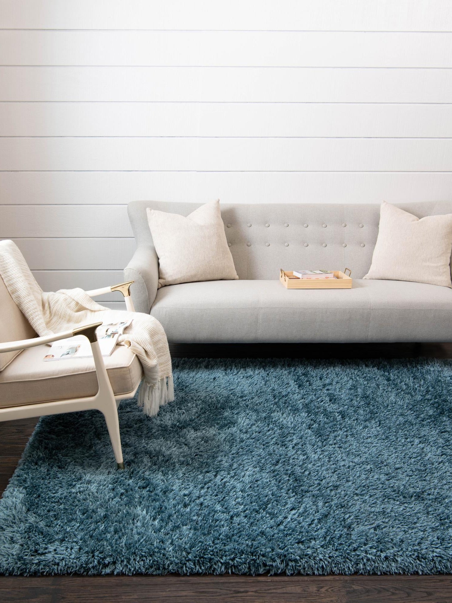 Aegean Blue 9' x 12' Infinity Shag Rectangle Area Rug Thick Soft Touch Fluffy & Plush Shaggy Pile 100% Polypropylene With Jute Backing Solid Color Minimalist Carpet for Sale at Rug Engine
