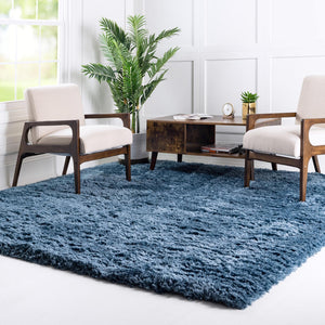 Aegean Blue 8' x 8' Infinity Shag Square Area Rug Thick Soft Touch Fluffy & Plush Shaggy Pile 100% Polypropylene With Jute Backing Solid Color Minimalist Carpet for Sale at Rug Engine