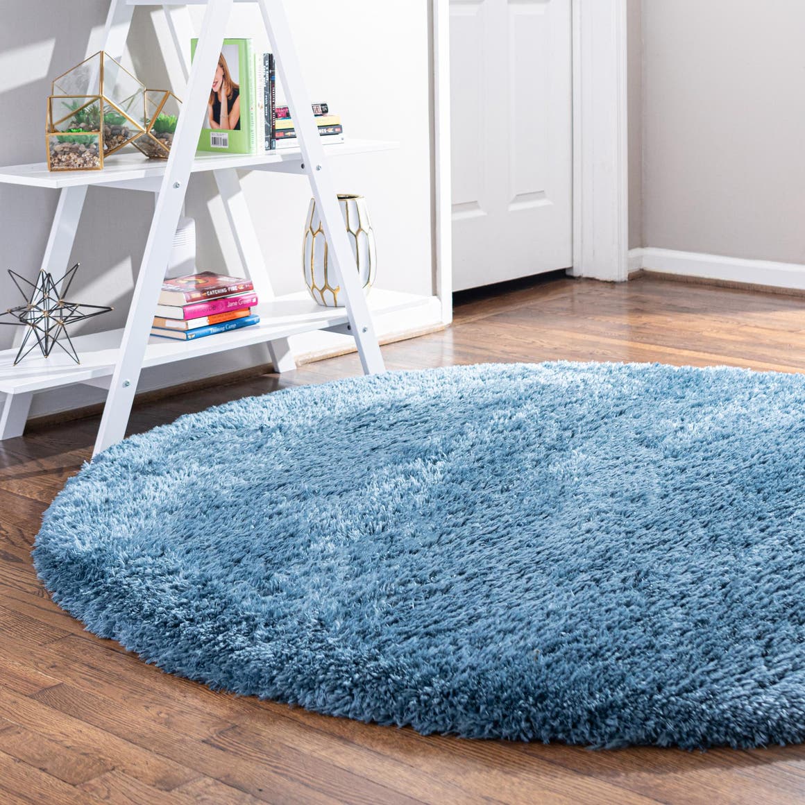 Aegean Blue 8' x 8' Infinity Shag Round Area Rug Thick Soft Touch Fluffy & Plush Shaggy Pile 100% Polypropylene With Jute Backing Solid Color Minimalist Carpet for Sale at Rug Engine