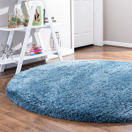 Aegean Blue 8' x 8' Infinity Shag Round Area Rug Thick Soft Touch Fluffy & Plush Shaggy Pile 100% Polypropylene With Jute Backing Solid Color Minimalist Carpet for Sale at Rug Engine
