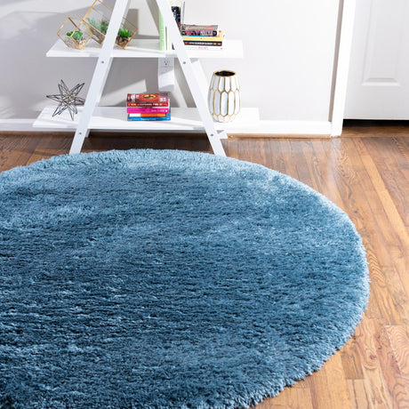Aegean Blue 5' 1 x 5' 1 Infinity Shag Round Area Rug Thick Soft Touch Fluffy & Plush Shaggy Pile 100% Polypropylene With Jute Backing Solid Color Minimalist Carpet for Sale at Rug Engine