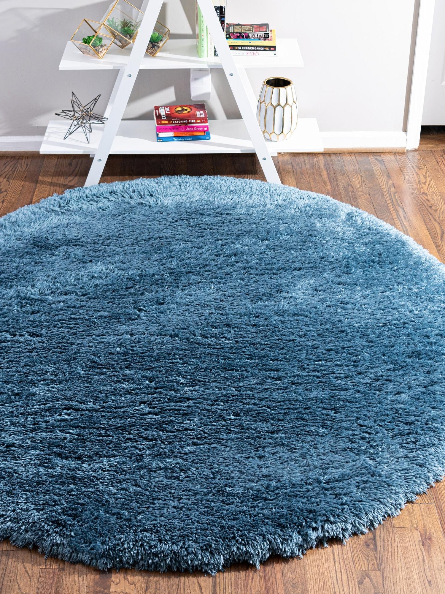 Aegean Blue 5' 1 x 5' 1 Infinity Shag Round Area Rug Thick Soft Touch Fluffy & Plush Shaggy Pile 100% Polypropylene With Jute Backing Solid Color Minimalist Carpet for Sale at Rug Engine