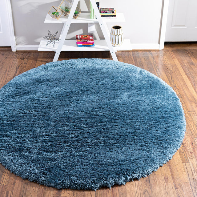 Aegean Blue 6' 1 x 6' 1 Infinity Shag Round Area Rug Thick Soft Touch Fluffy & Plush Shaggy Pile 100% Polypropylene With Jute Backing Solid Color Minimalist Carpet for Sale at Rug Engine