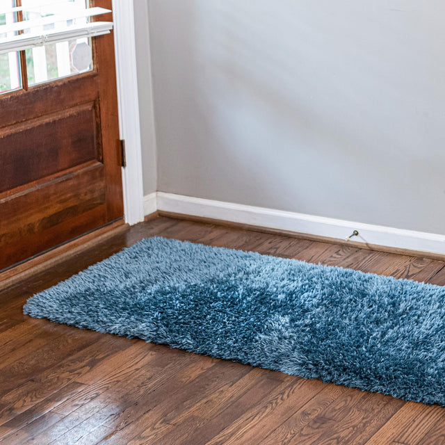 Aegean Blue 2' 7 x 13' 1 Infinity Shag Runner Area Rug Thick Soft Touch Fluffy & Plush Shaggy Pile 100% Polypropylene With Jute Backing Solid Color Minimalist Carpet for Sale at Rug Engine