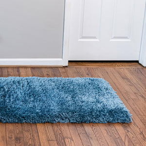 Aegean Blue 2' 7 x 13' 1 Infinity Shag Runner Area Rug Thick Soft Touch Fluffy & Plush Shaggy Pile 100% Polypropylene With Jute Backing Solid Color Minimalist Carpet for Sale at Rug Engine