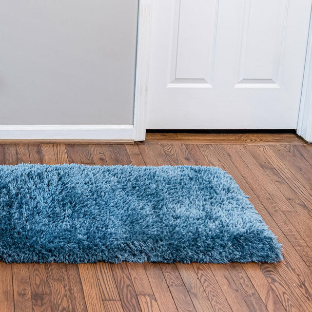 Aegean Blue 2' 7 x 13' 1 Infinity Shag Runner Area Rug Thick Soft Touch Fluffy & Plush Shaggy Pile 100% Polypropylene With Jute Backing Solid Color Minimalist Carpet for Sale at Rug Engine
