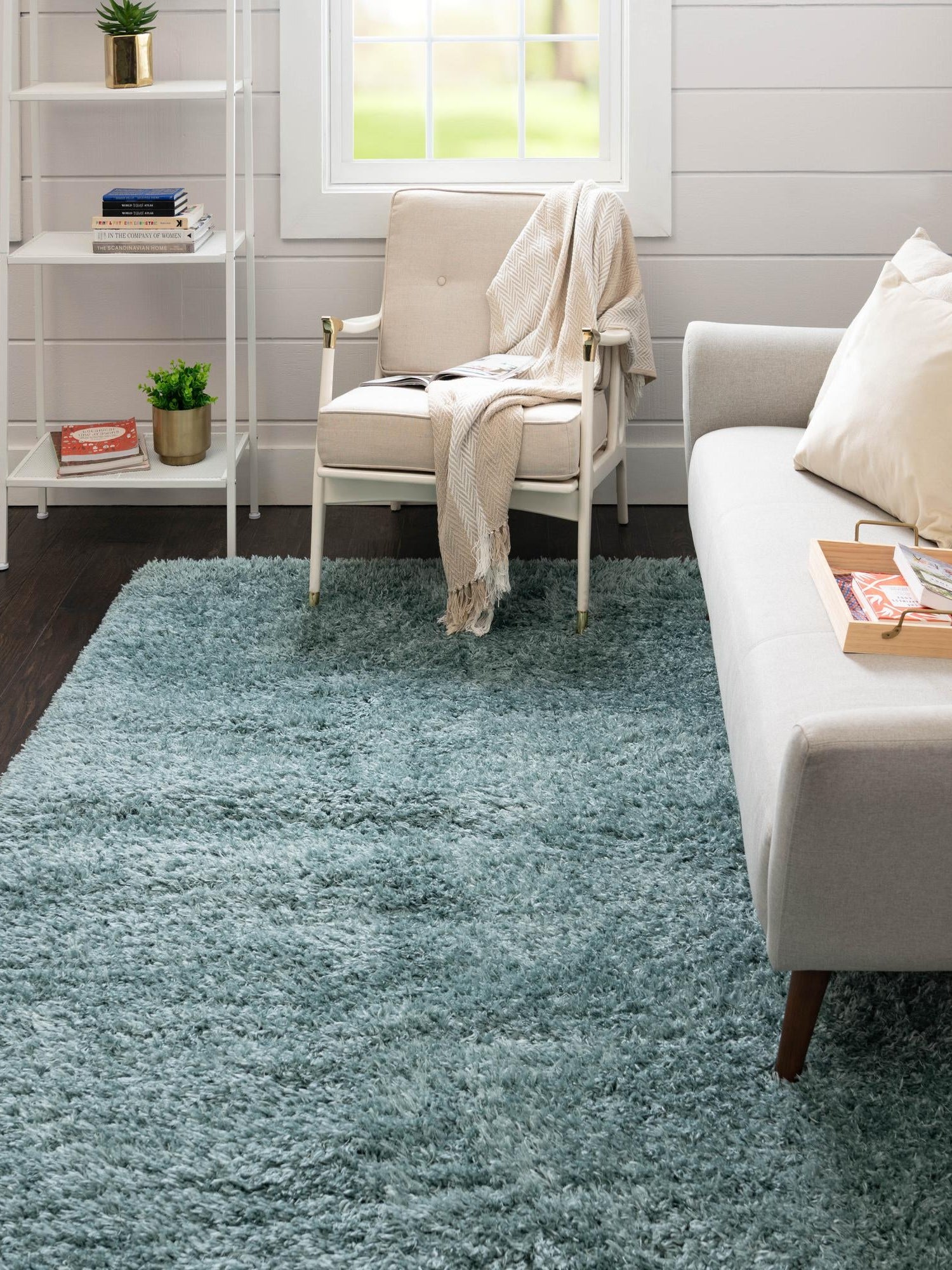 Slate Blue 5' 1 x 8' Infinity Shag Rectangle Area Rug Thick Soft Touch Fluffy & Plush Shaggy Pile 100% Polypropylene With Jute Backing Solid Color Minimalist Carpet for Sale at Rug Engine
