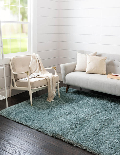 Slate Blue 9' x 12' Infinity Shag Rectangle Area Rug Thick Soft Touch Fluffy & Plush Shaggy Pile 100% Polypropylene With Jute Backing Solid Color Minimalist Carpet for Sale at Rug Engine
