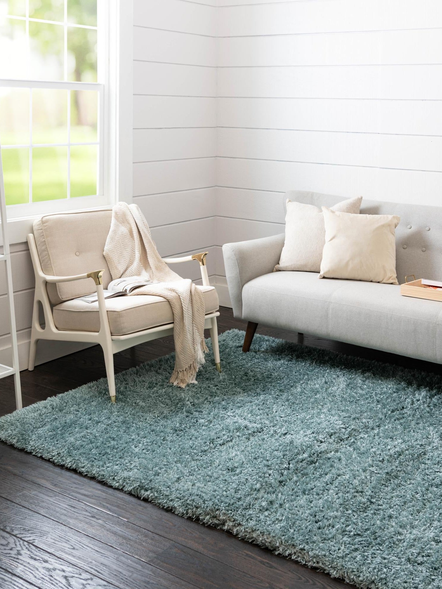 Slate Blue 5' 1 x 8' Infinity Shag Rectangle Area Rug Thick Soft Touch Fluffy & Plush Shaggy Pile 100% Polypropylene With Jute Backing Solid Color Minimalist Carpet for Sale at Rug Engine