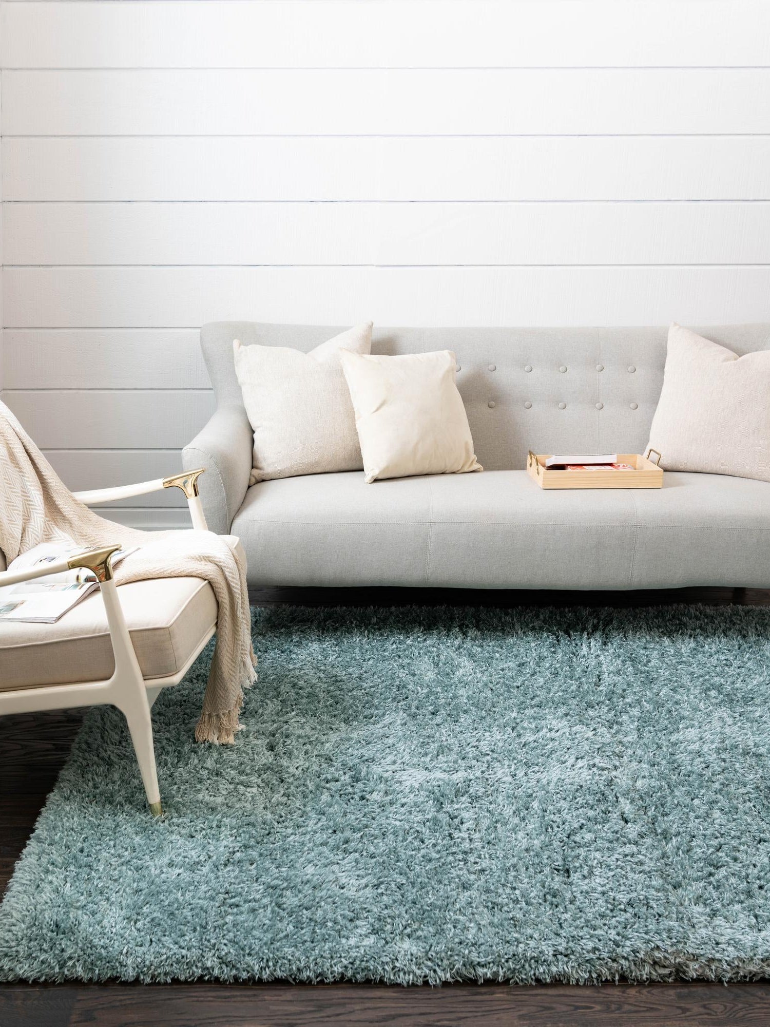 Slate Blue 5' 1 x 8' Infinity Shag Rectangle Area Rug Thick Soft Touch Fluffy & Plush Shaggy Pile 100% Polypropylene With Jute Backing Solid Color Minimalist Carpet for Sale at Rug Engine