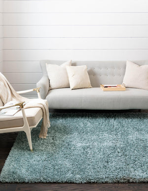 Slate Blue 5' 1 x 8' Infinity Shag Rectangle Area Rug Thick Soft Touch Fluffy & Plush Shaggy Pile 100% Polypropylene With Jute Backing Solid Color Minimalist Carpet for Sale at Rug Engine